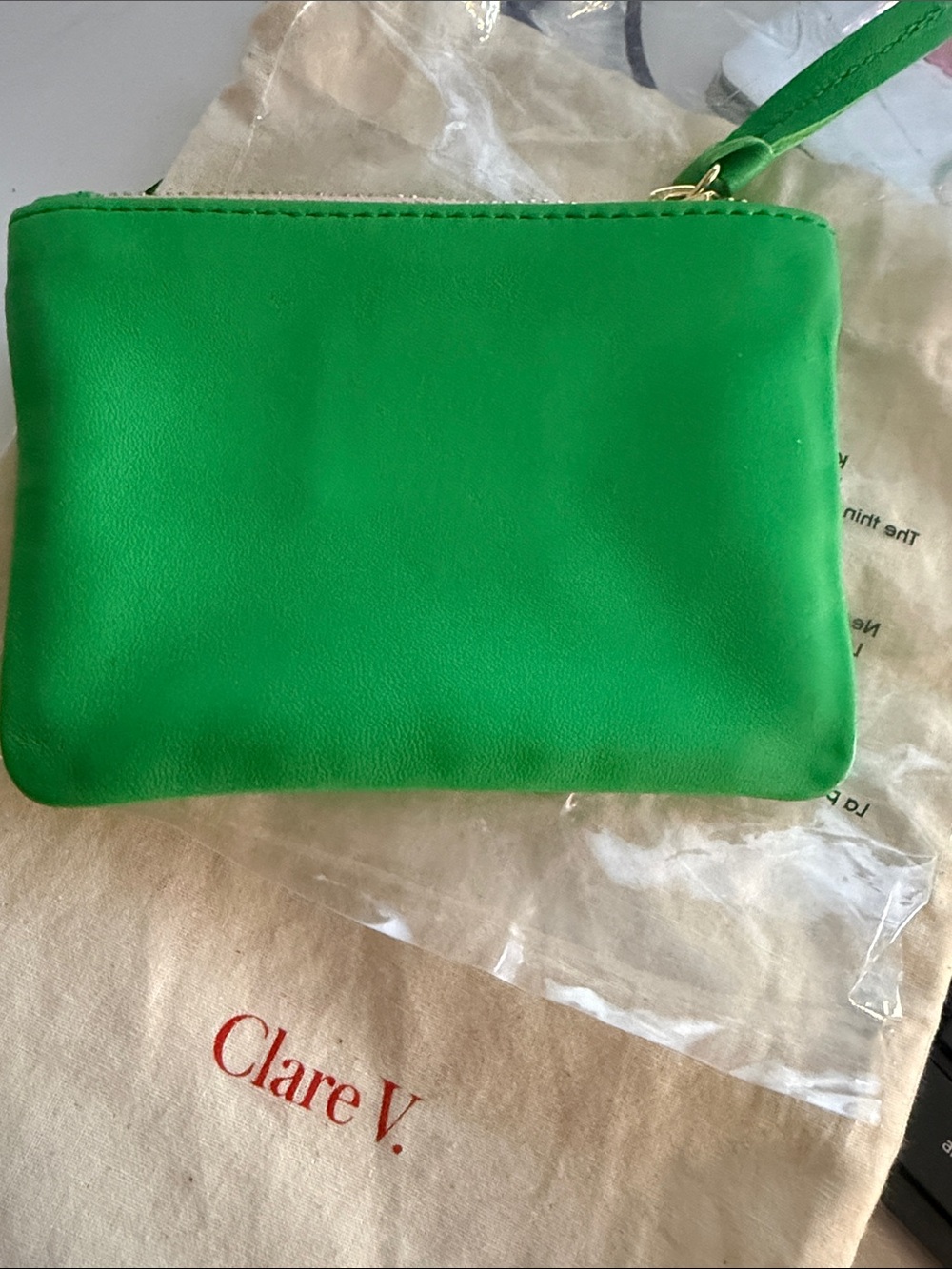 Clare V Green Leather Wristlet Clutch